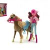 Kůň česací s doplňky + panenka žokejka 23cm plast v krabici 34x27x7cm