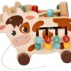 Montessori hračka – aktivní edukační dřevěná, tahací  Kravička, přírodní